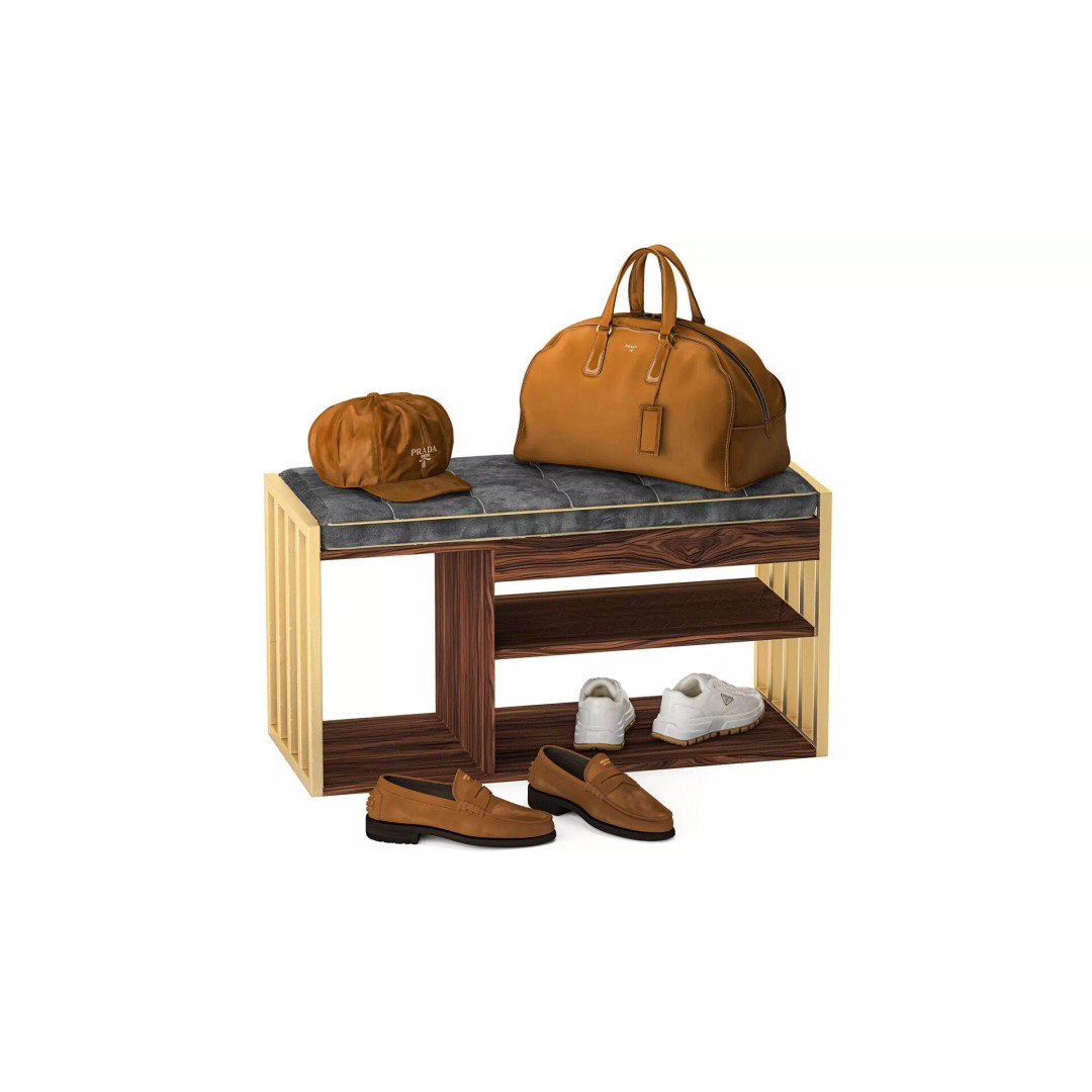 Bench Shoe Rack 3D Model – Minimalist Furniture Set for Hallway - View 6