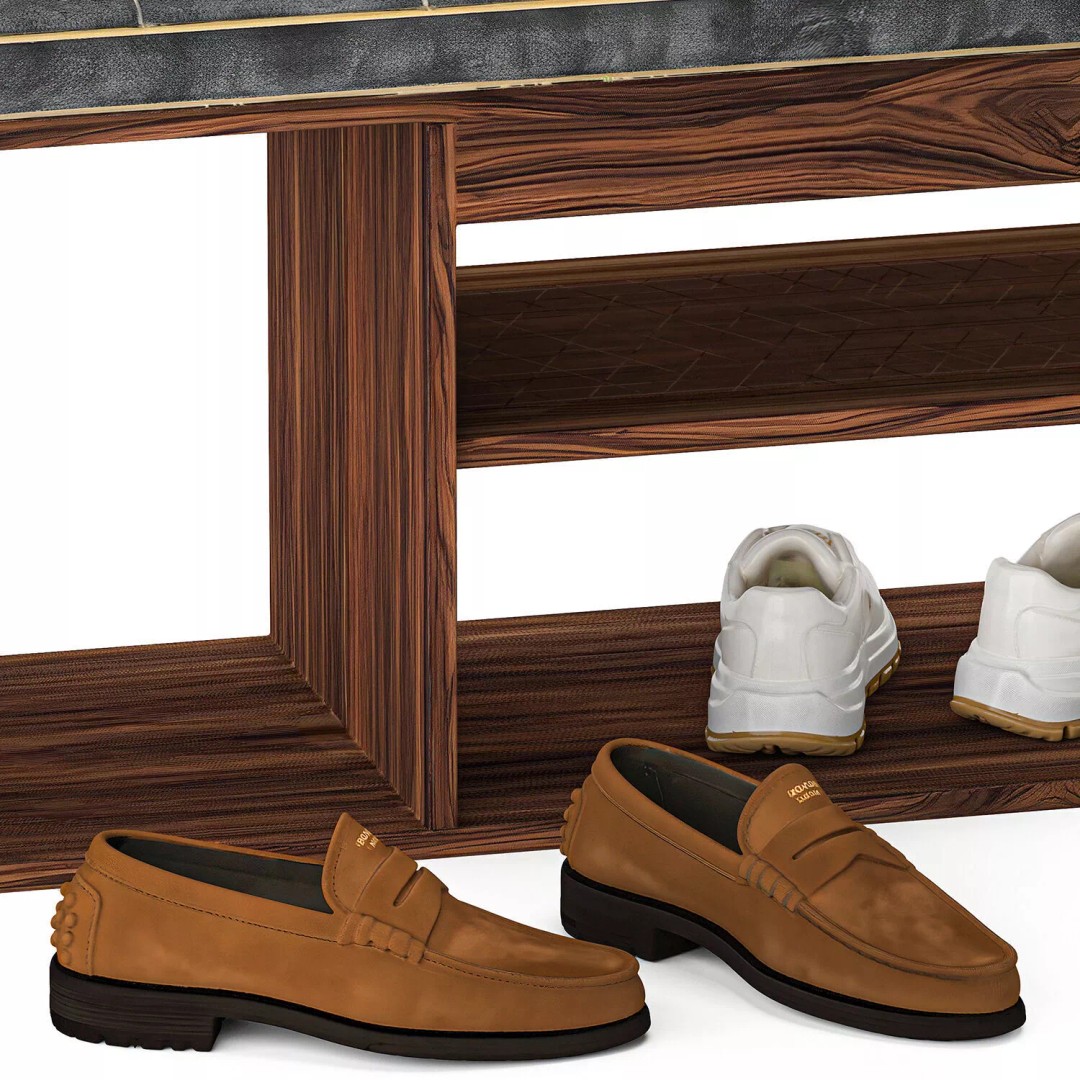 Bench Shoe Rack 3D Model – Minimalist Furniture Set for Hallway - View 8