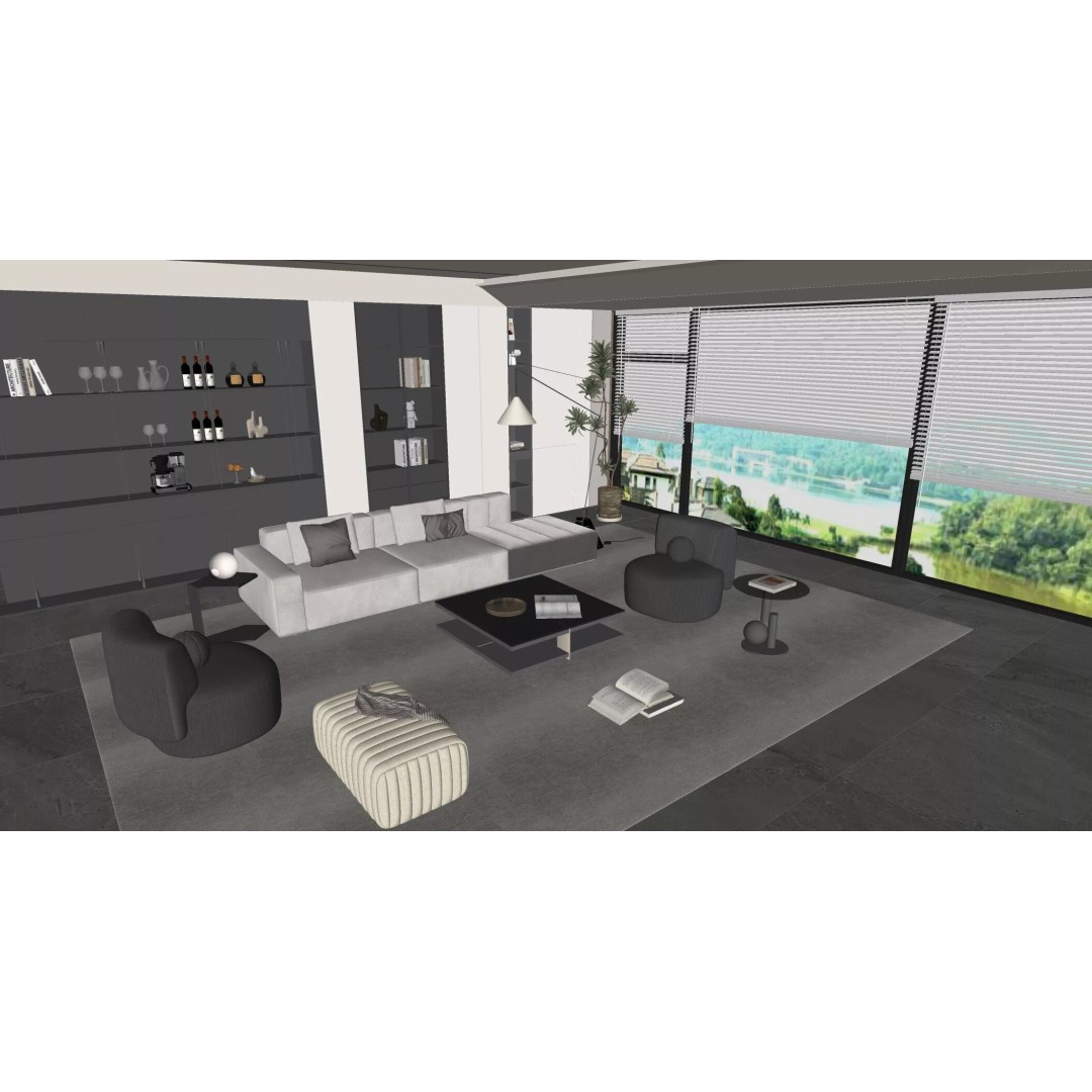 Italian Style Light Luxury Living Room 3D Model – PBR Textures, FBX, OBJ