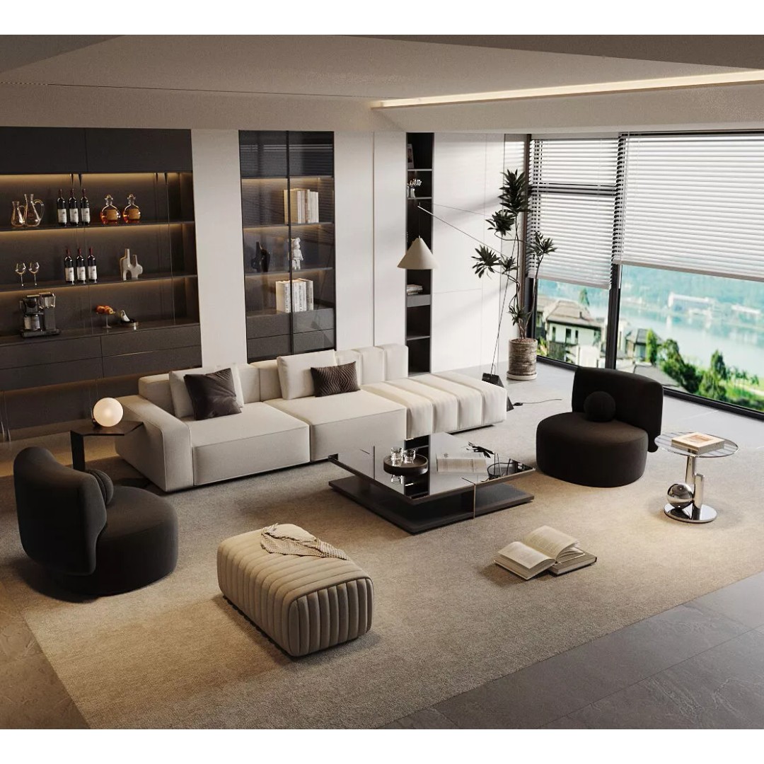 Italian Style Light Luxury Living Room 3D Model – PBR Textures, FBX, OBJ - View 3