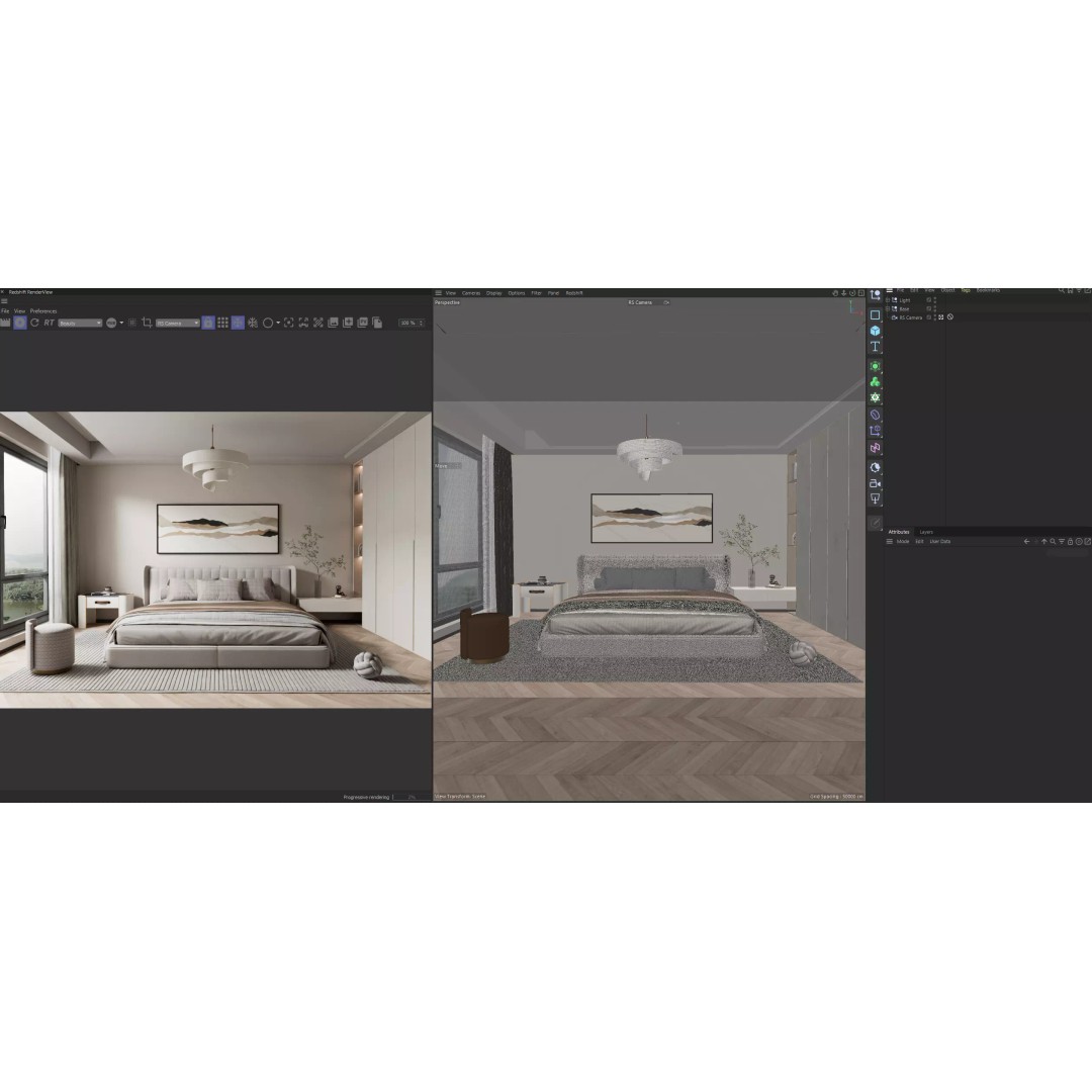 Cozy Master Bedroom 3D Model – Modern Interior, Cinema 4D, Redshift - View 3
