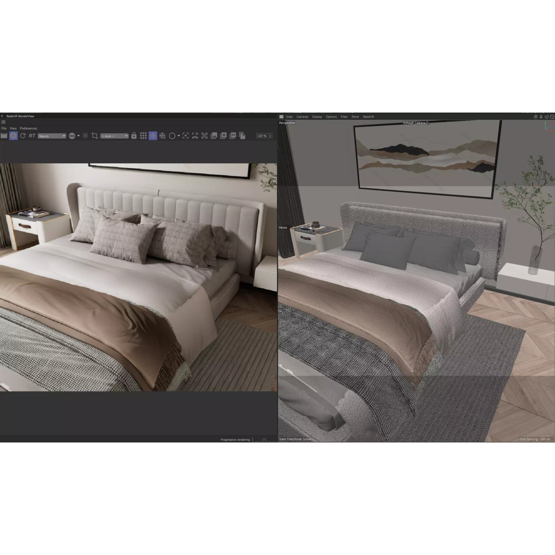 Cozy Master Bedroom 3D Model – Modern Interior, Cinema 4D, Redshift - View 5