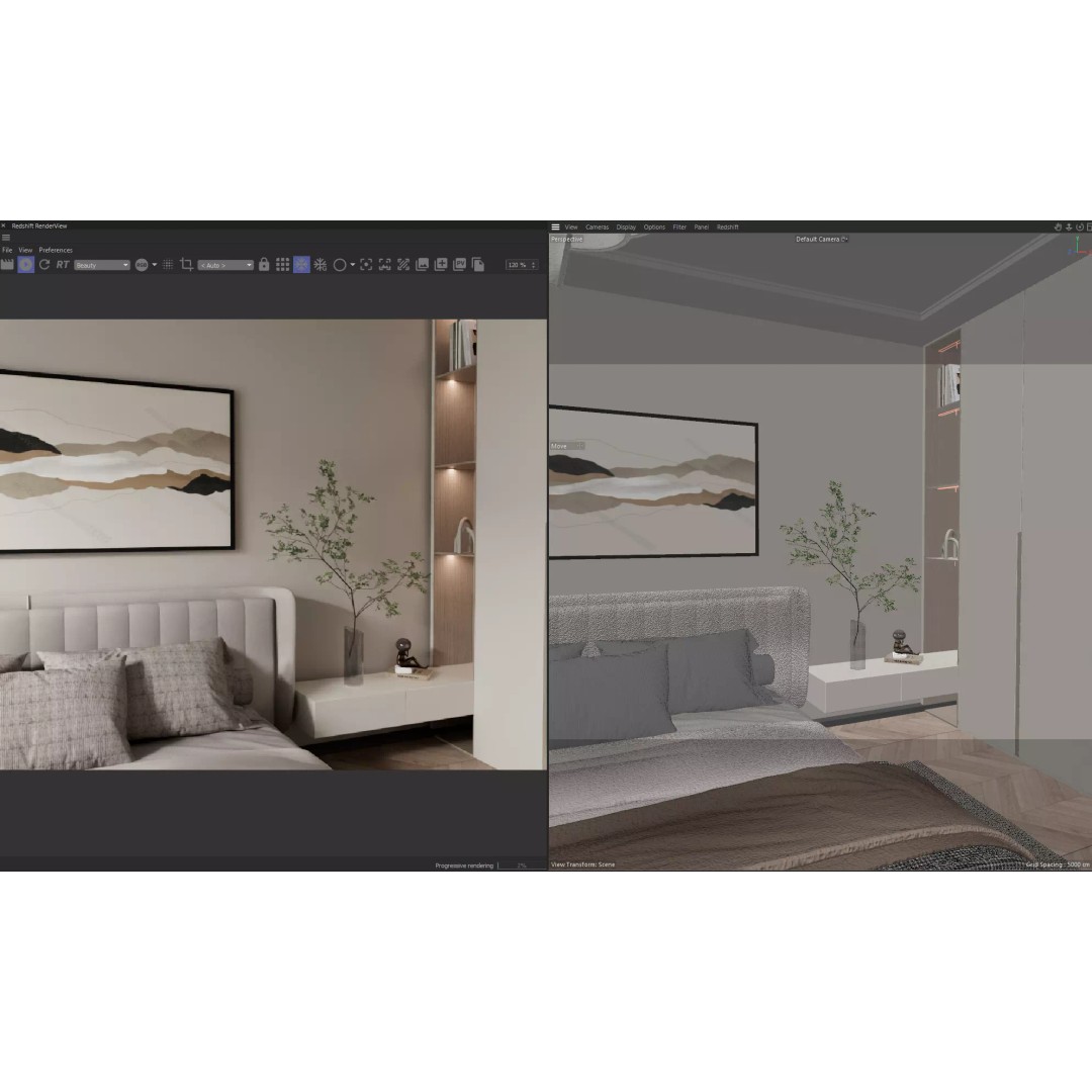 Cozy Master Bedroom 3D Model – Modern Interior, Cinema 4D, Redshift - View 6