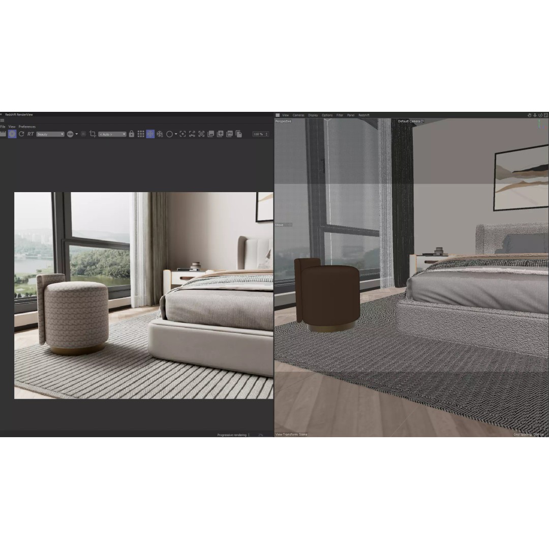 Cozy Master Bedroom 3D Model – Modern Interior, Cinema 4D, Redshift - View 7