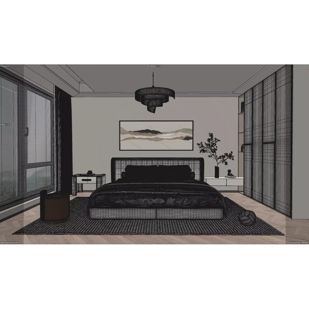 Cozy Master Bedroom 3D Model – Modern Interior, Cinema 4D, Redshift - View 9