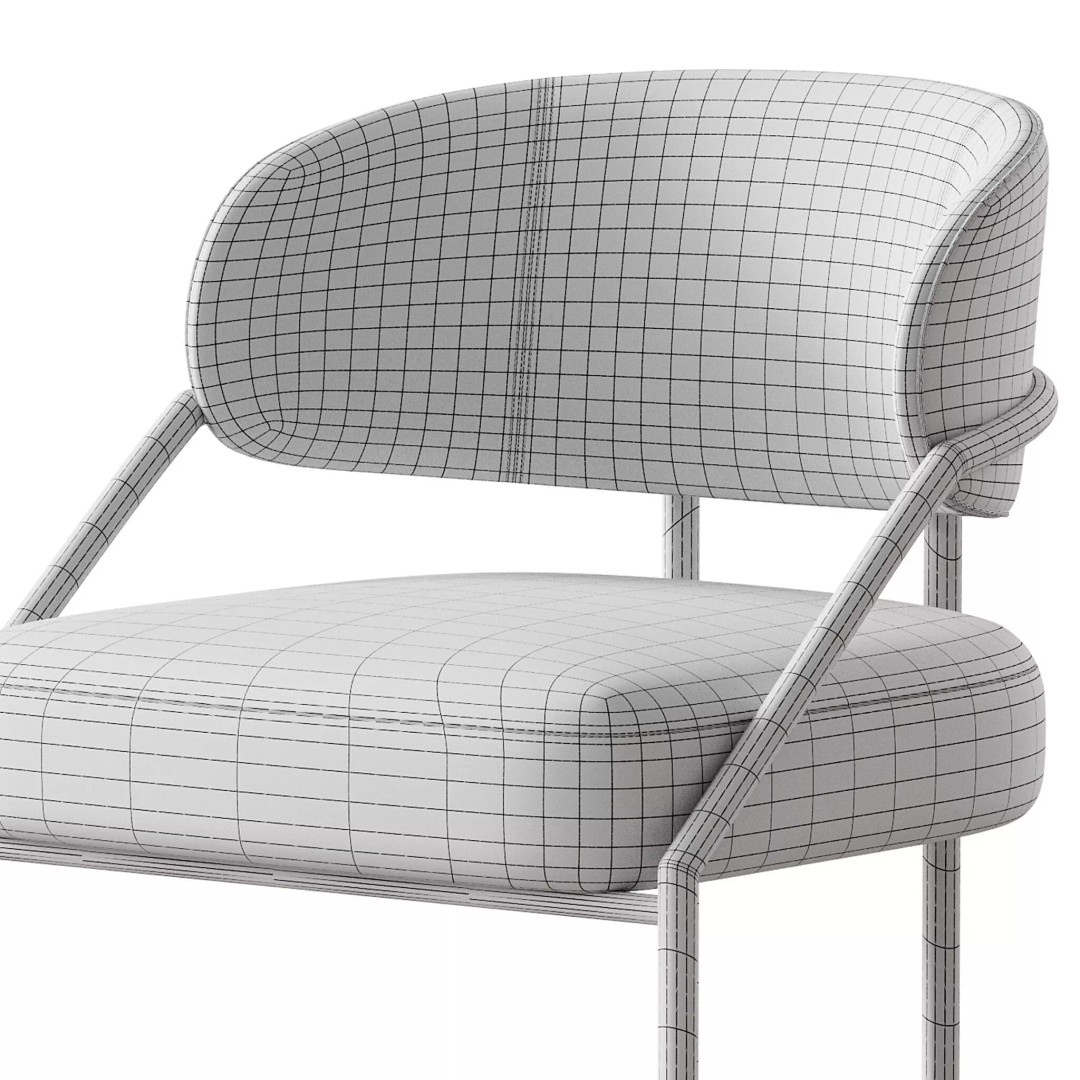 Metal Dining Chair 3D Model – Modern Upholstered Design, FBX, OBJ