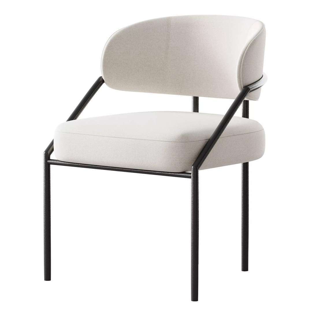 Metal Dining Chair 3D Model – Modern Upholstered Design, FBX, OBJ - View 12