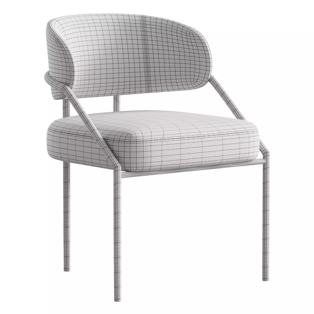 Metal Dining Chair 3D Model – Modern Upholstered Design, FBX, OBJ - View 15