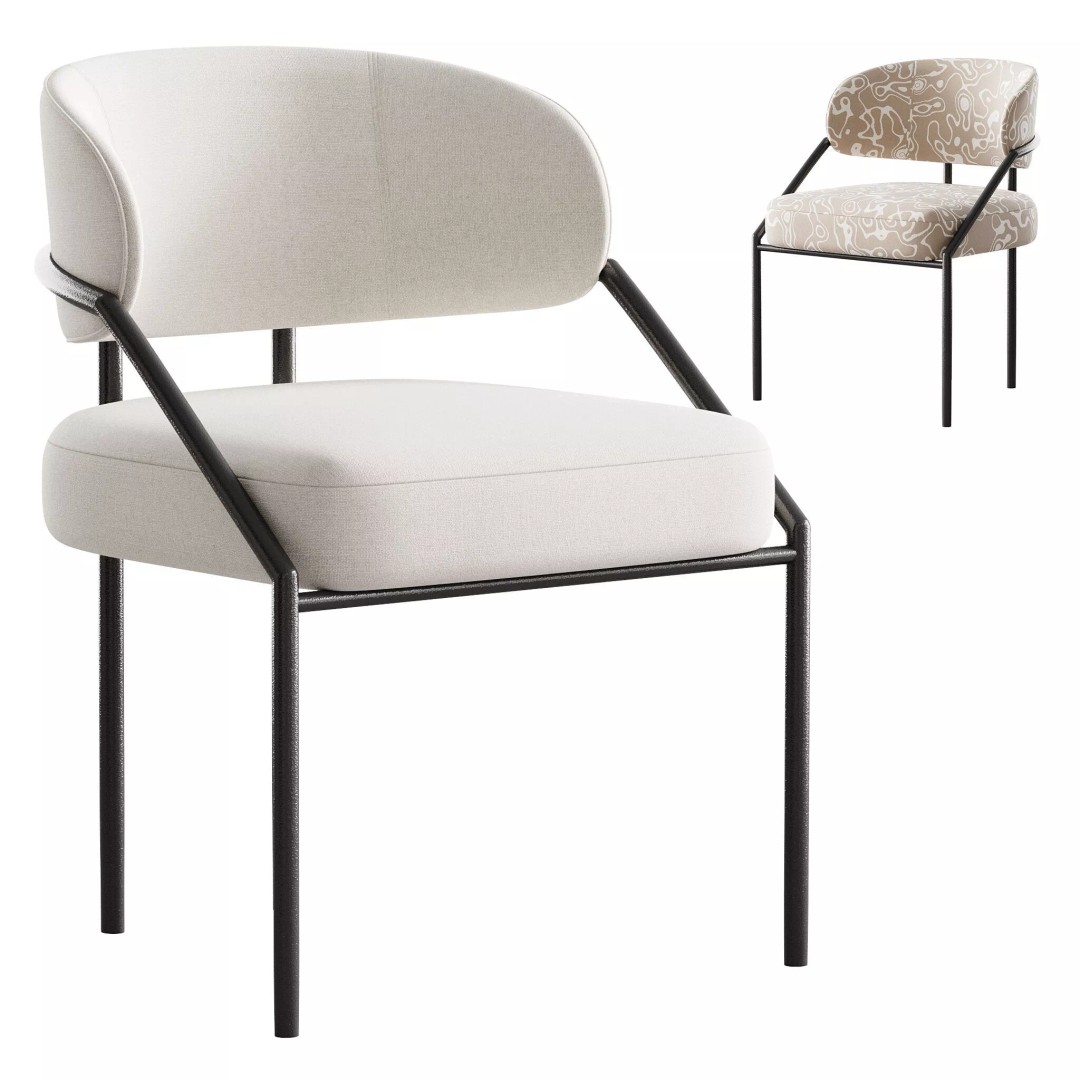 Metal Dining Chair 3D Model – Modern Upholstered Design, FBX, OBJ - View 2
