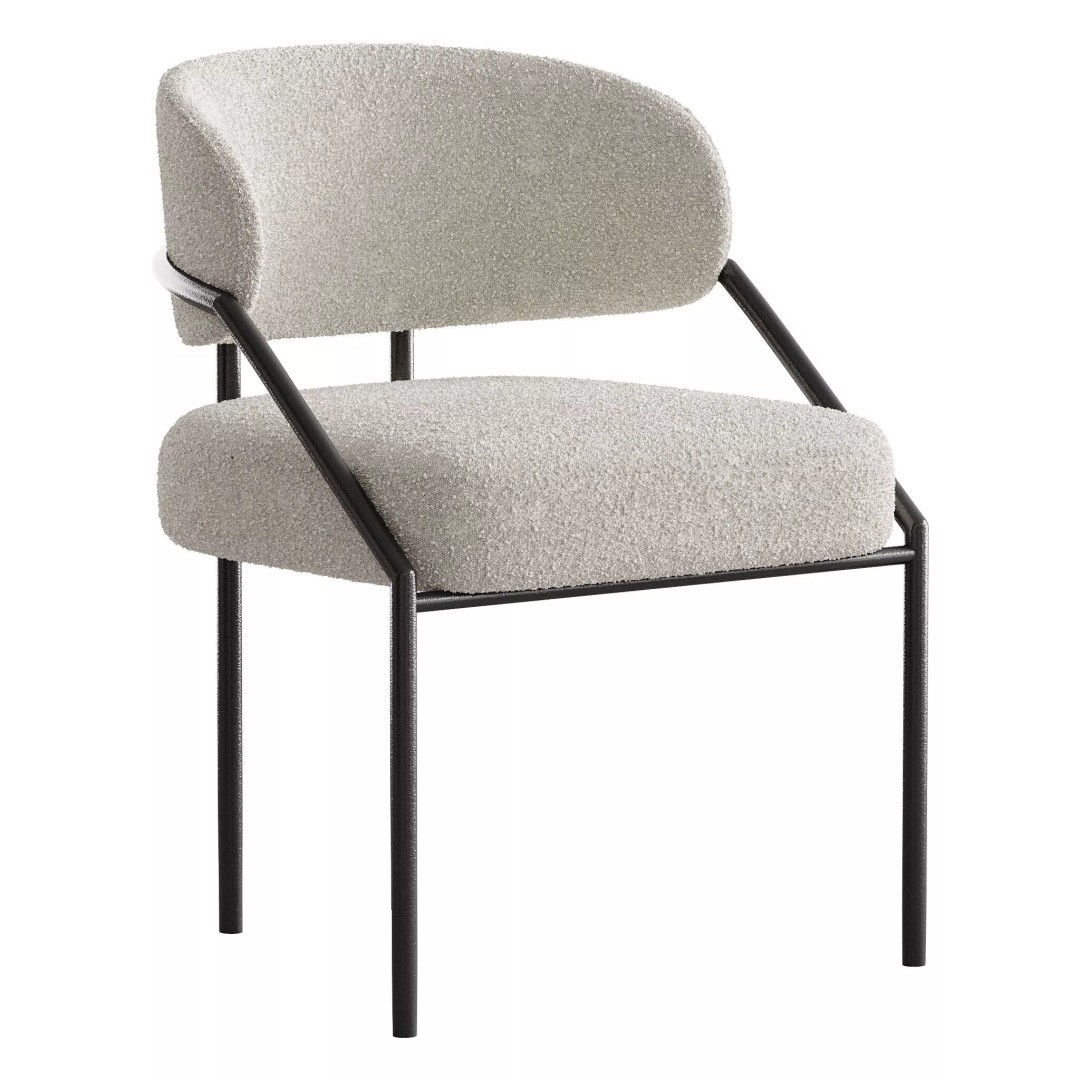Metal Dining Chair 3D Model – Modern Upholstered Design, FBX, OBJ - View 3