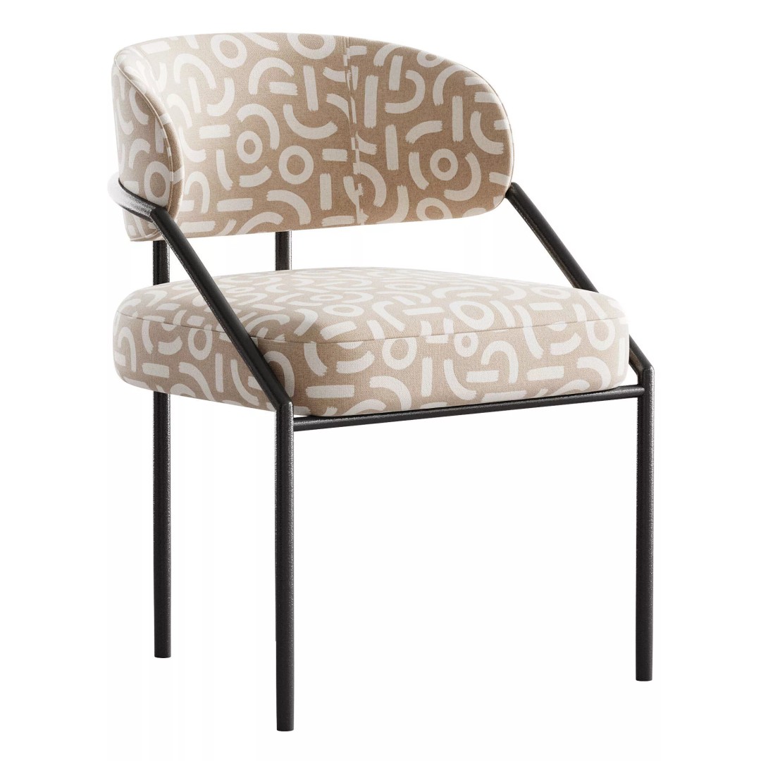 Metal Dining Chair 3D Model – Modern Upholstered Design, FBX, OBJ - View 4
