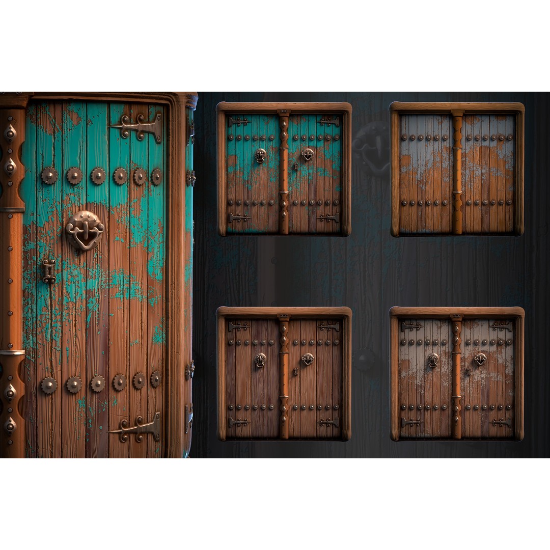 Old Door 3D Model – Architectural Wood Texture, PBR, SBsar - View 4