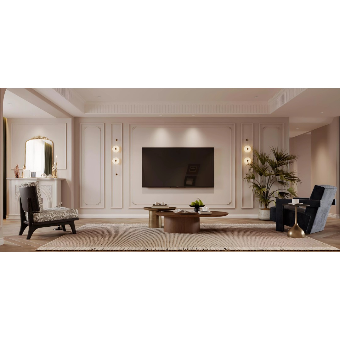 French Retro Style Living Room 3D Model – Mid Century Modern, PBR, FBX, OBJ - View 3
