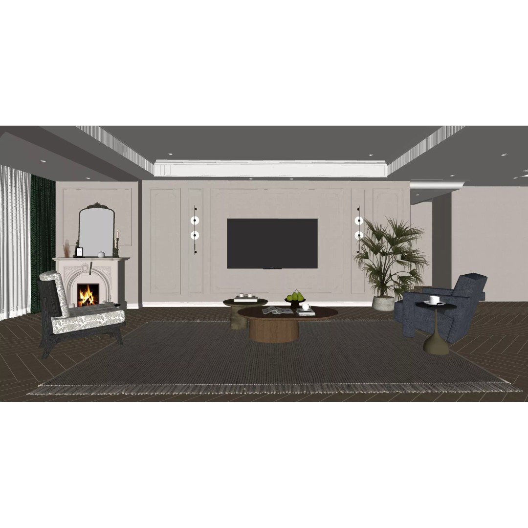 French Retro Style Living Room 3D Model – Mid Century Modern, PBR, FBX, OBJ - View 7