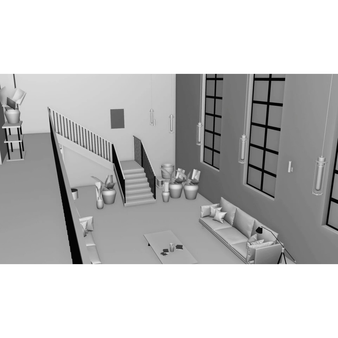 Industrial Living Room 3D Model – PBR Textures, Blender, FBX - View 11