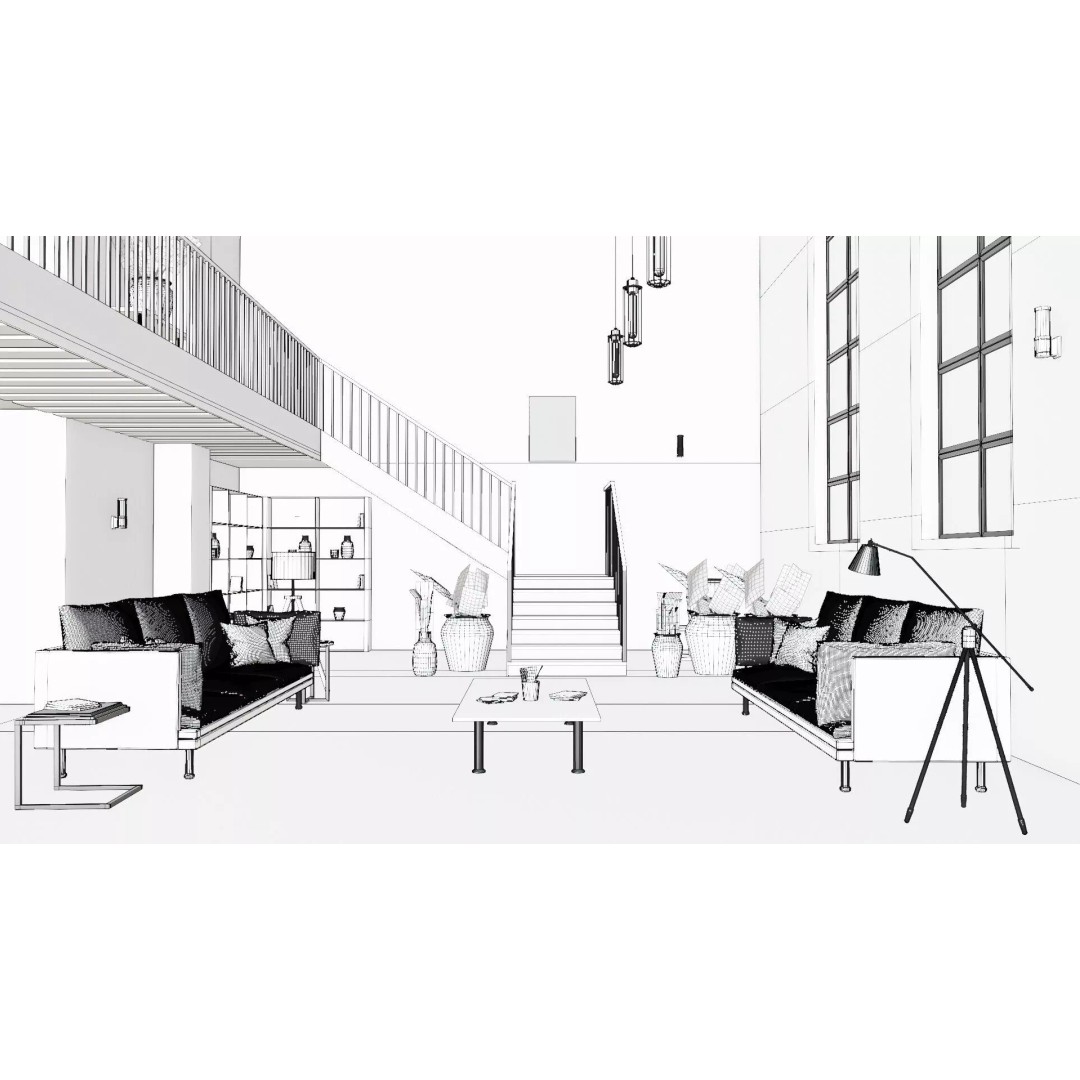 Industrial Living Room 3D Model – PBR Textures, Blender, FBX - View 12