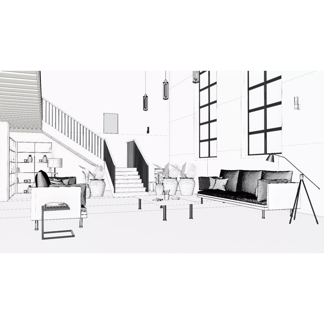 Industrial Living Room 3D Model – PBR Textures, Blender, FBX - View 13