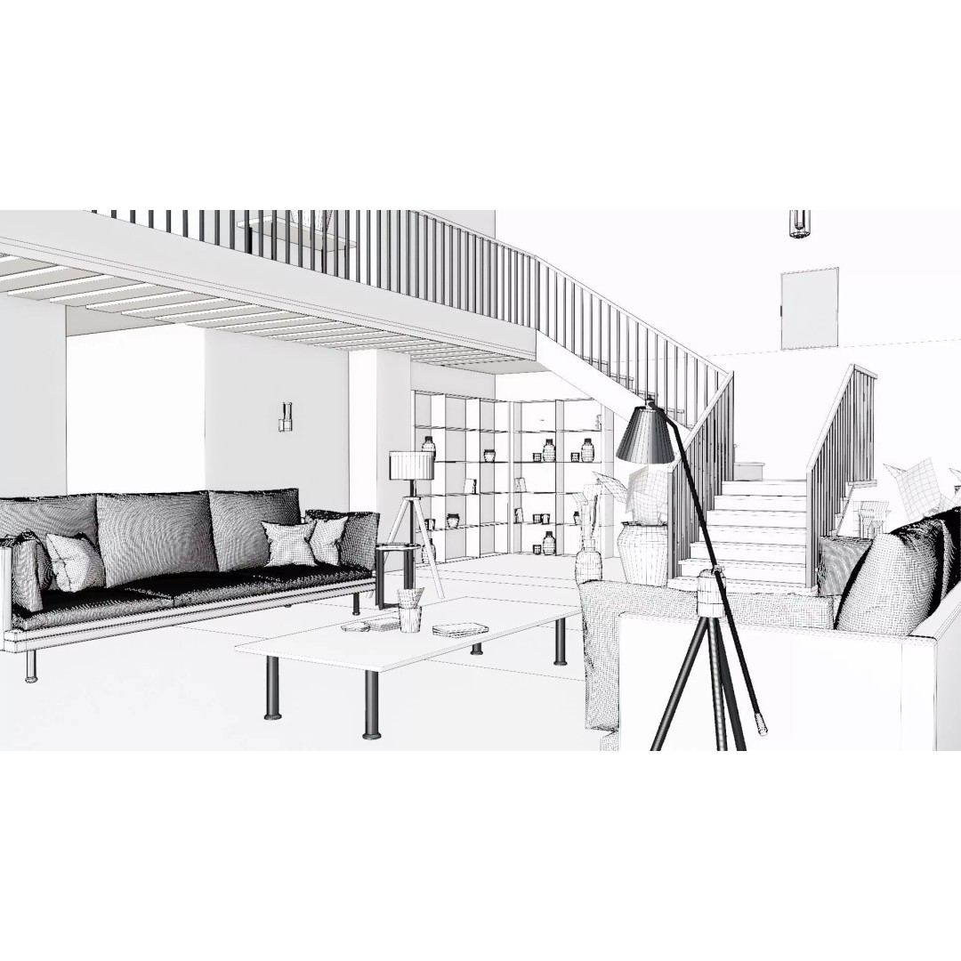 Industrial Living Room 3D Model – PBR Textures, Blender, FBX - View 14