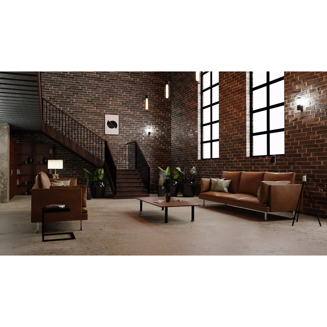 Industrial Living Room 3D Model – PBR Textures, Blender, FBX - View 2