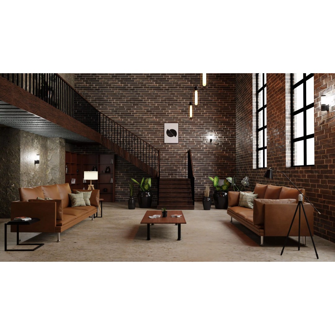 Industrial Living Room 3D Model – PBR Textures, Blender, FBX - View 3