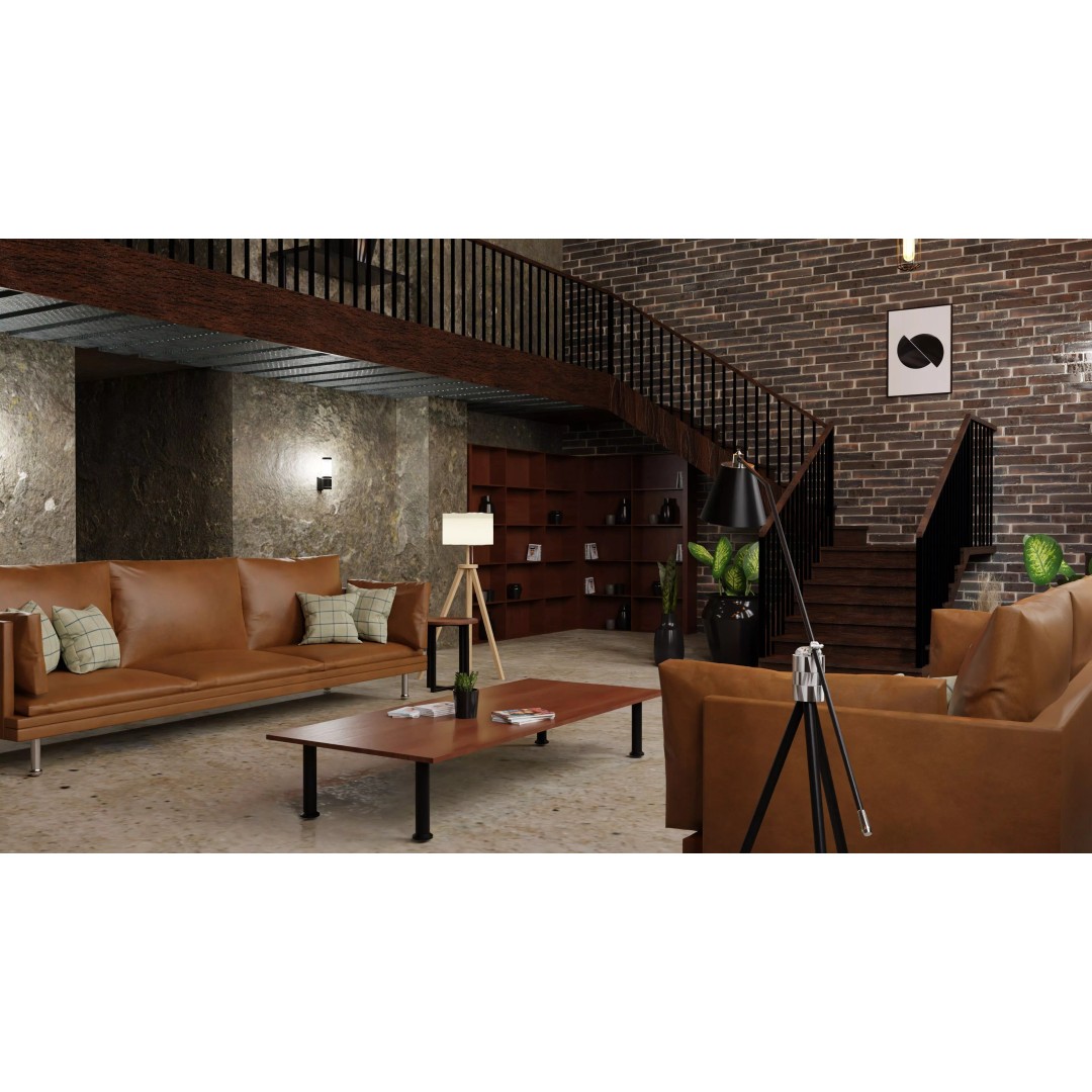 Industrial Living Room 3D Model – PBR Textures, Blender, FBX - View 4