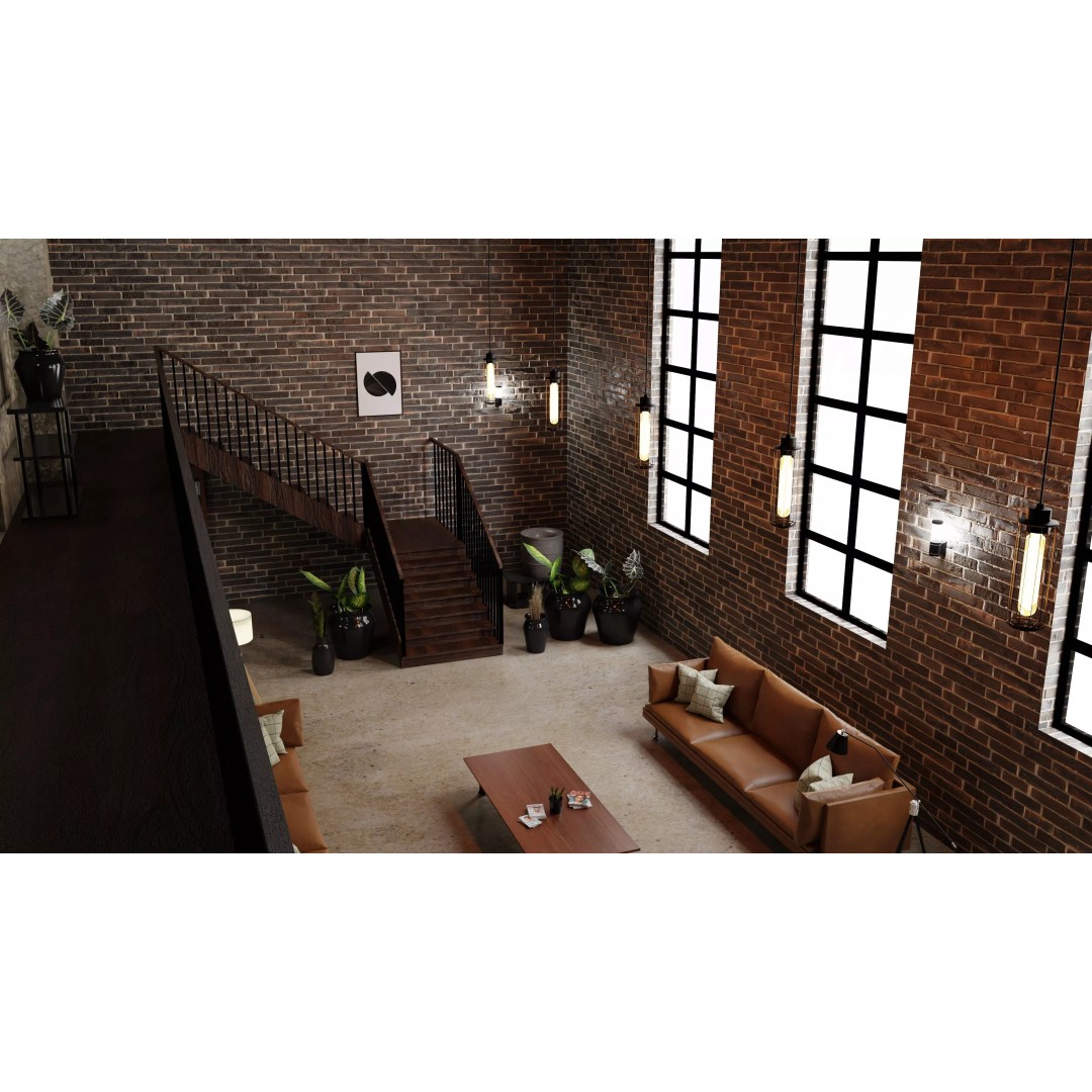 Industrial Living Room 3D Model – PBR Textures, Blender, FBX - View 6
