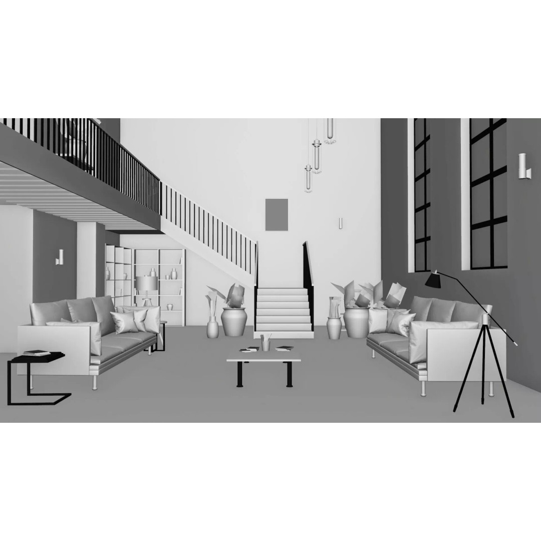 Industrial Living Room 3D Model – PBR Textures, Blender, FBX - View 7
