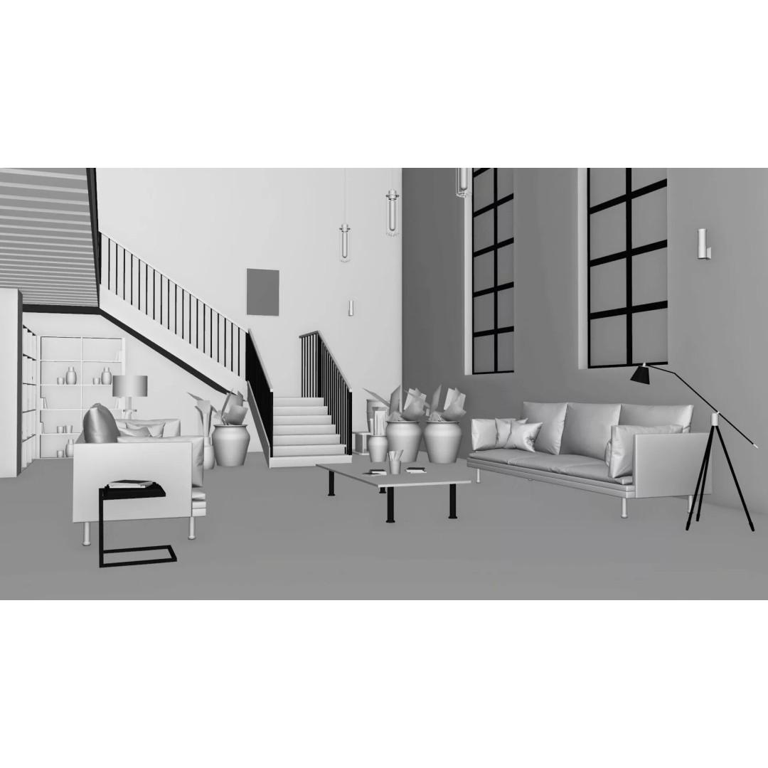 Industrial Living Room 3D Model – PBR Textures, Blender, FBX - View 8