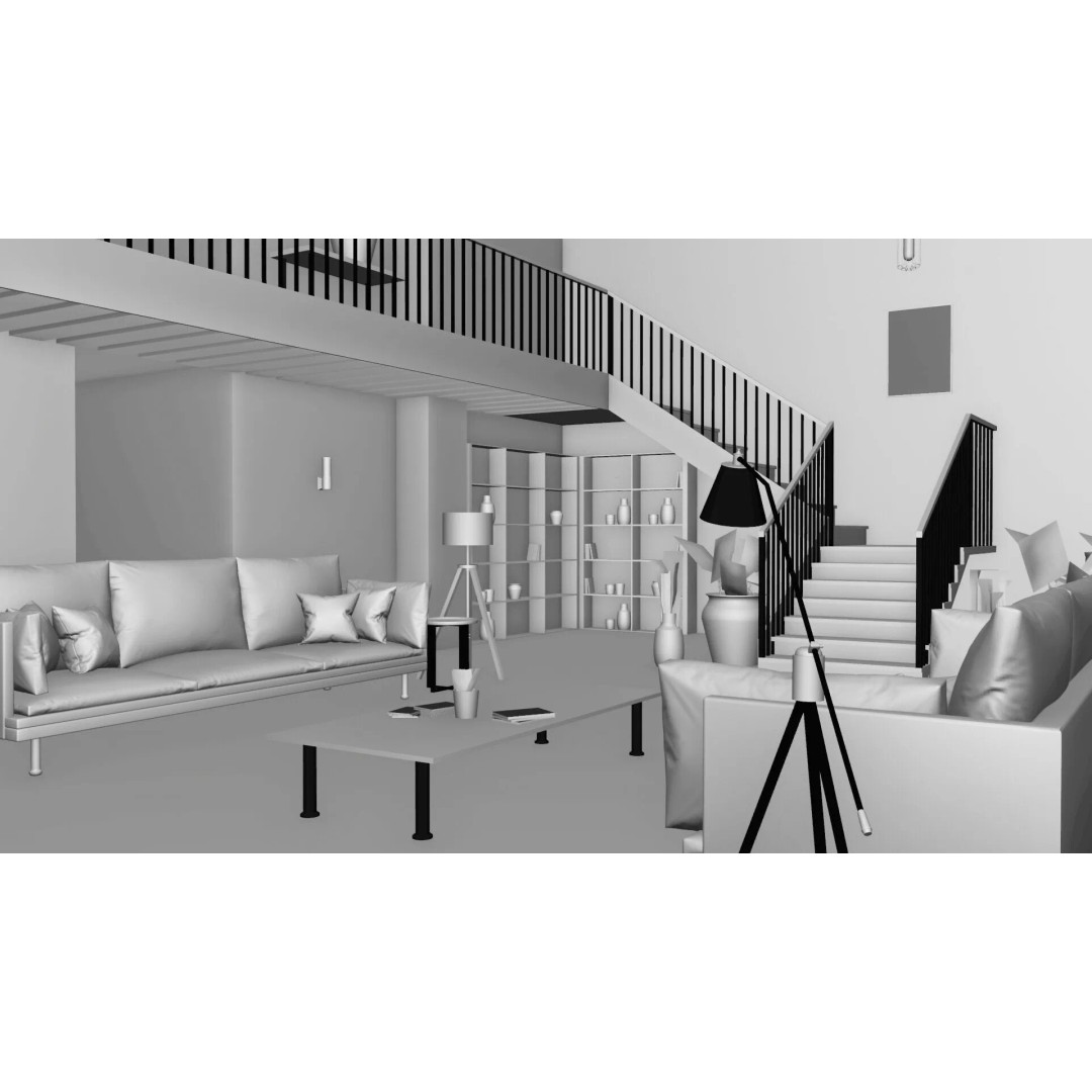 Industrial Living Room 3D Model – PBR Textures, Blender, FBX - View 9