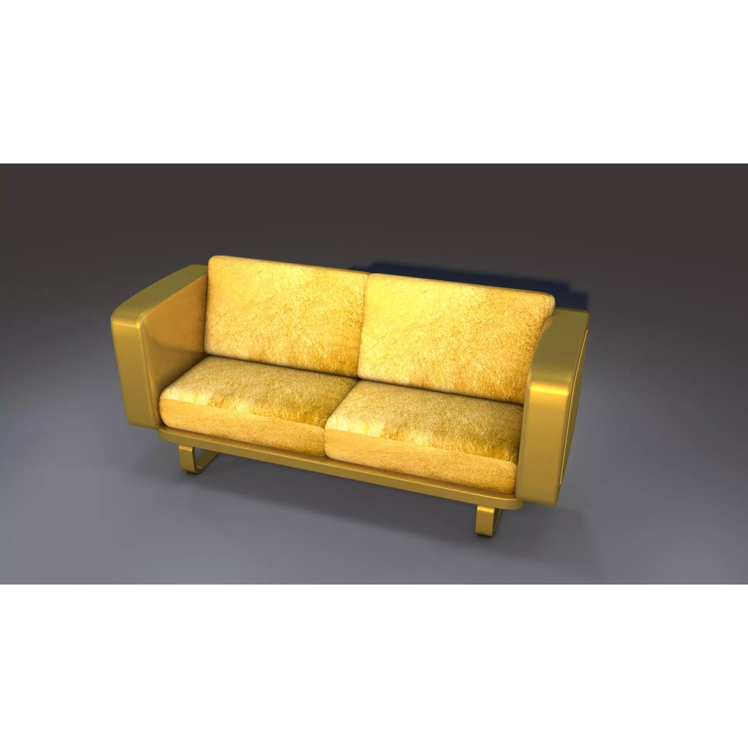 Gold Sofa 3D Model – Classic Luxury Furniture, FBX & OBJ Formats - View 2