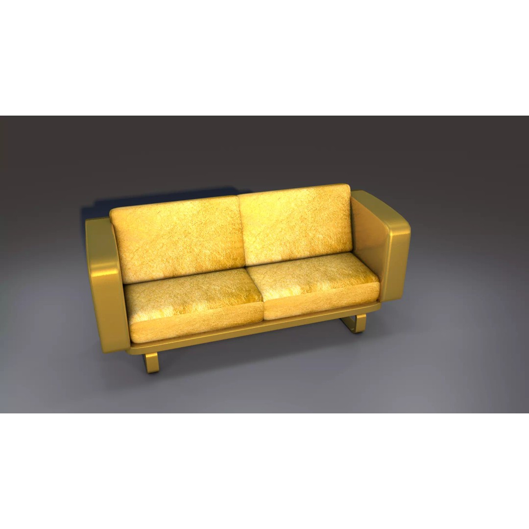 Gold Sofa 3D Model – Classic Luxury Furniture, FBX & OBJ Formats - View 3