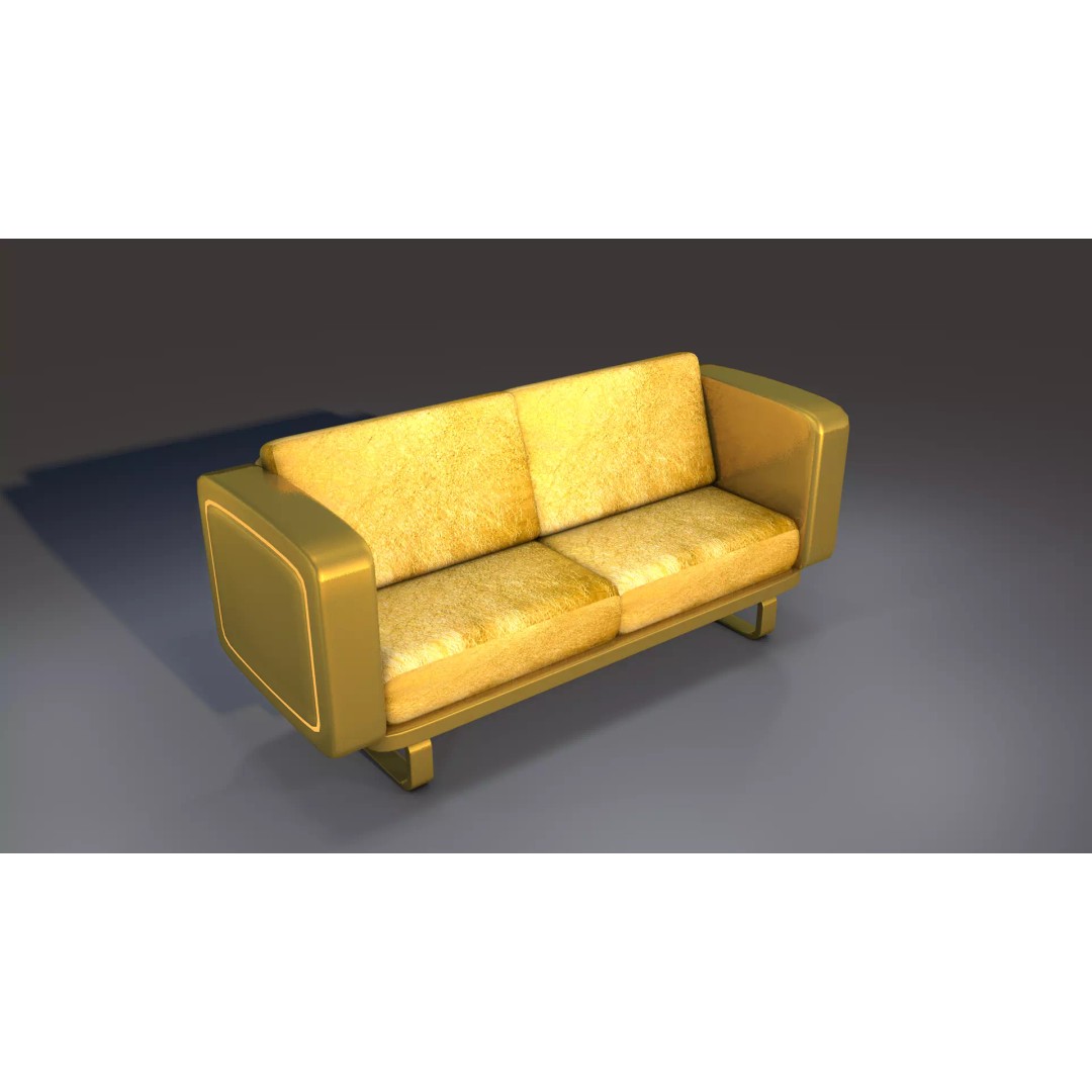 Gold Sofa 3D Model – Classic Luxury Furniture, FBX & OBJ Formats - View 4