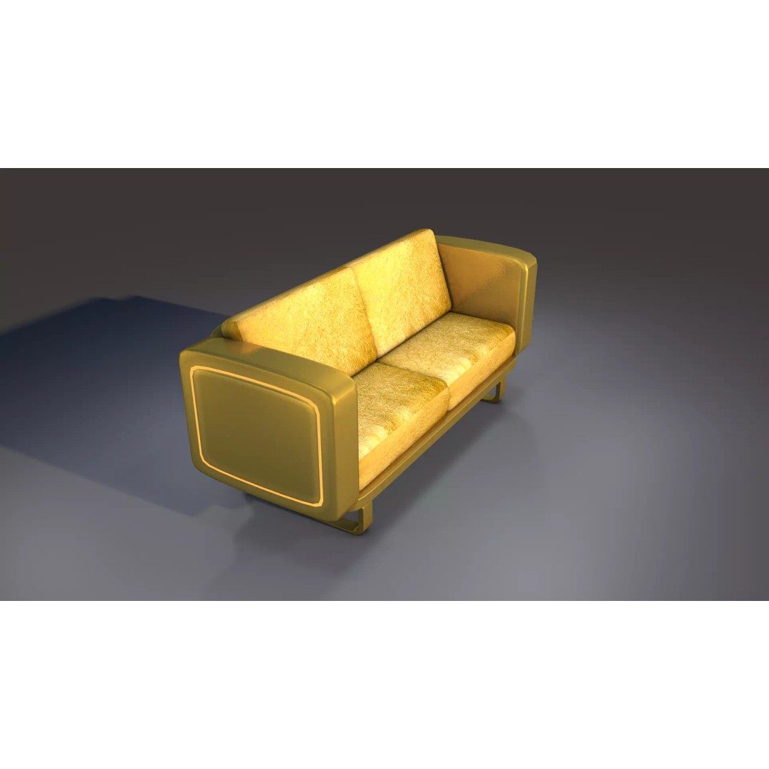 Gold Sofa 3D Model – Classic Luxury Furniture, FBX & OBJ Formats - View 5