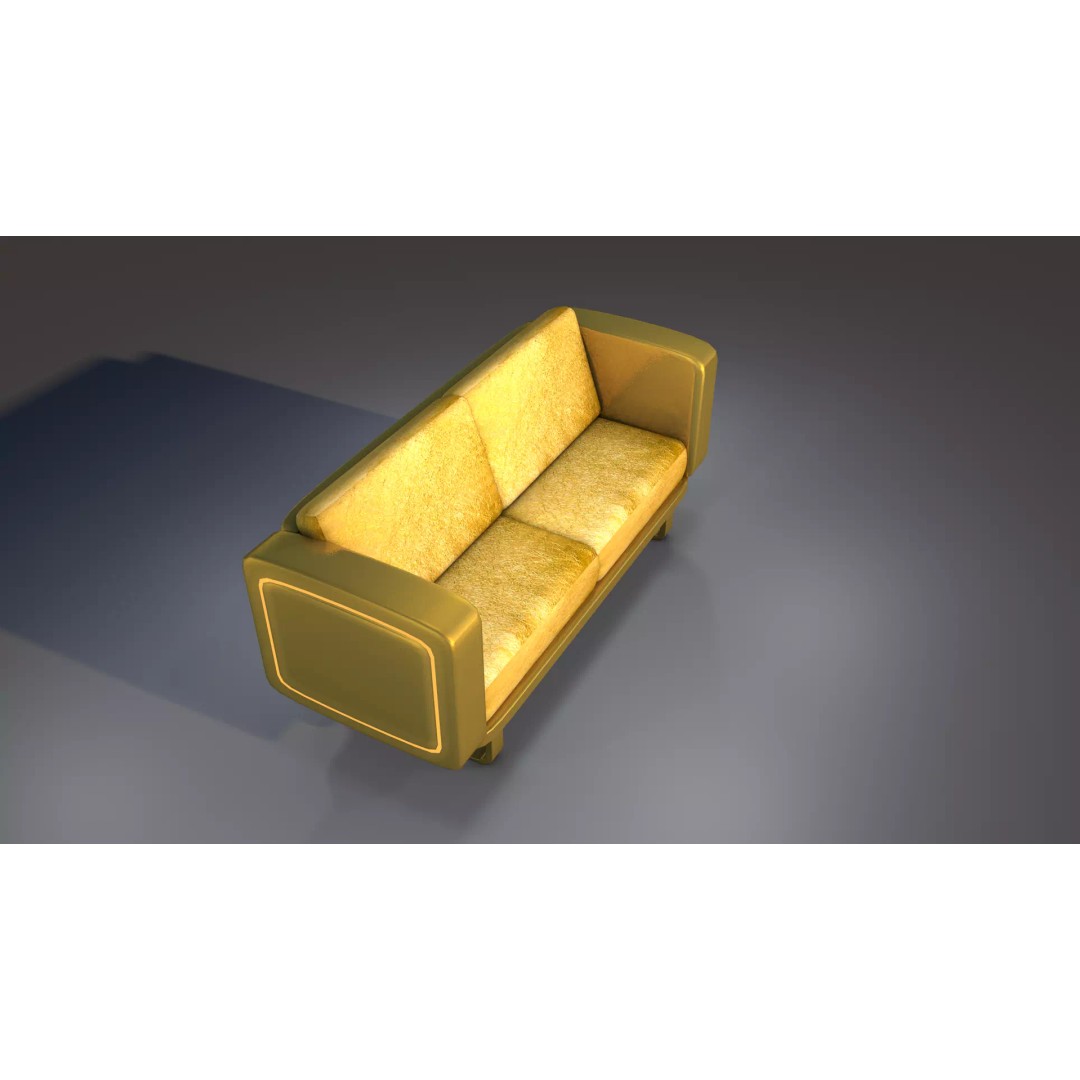Gold Sofa 3D Model – Classic Luxury Furniture, FBX & OBJ Formats - View 6