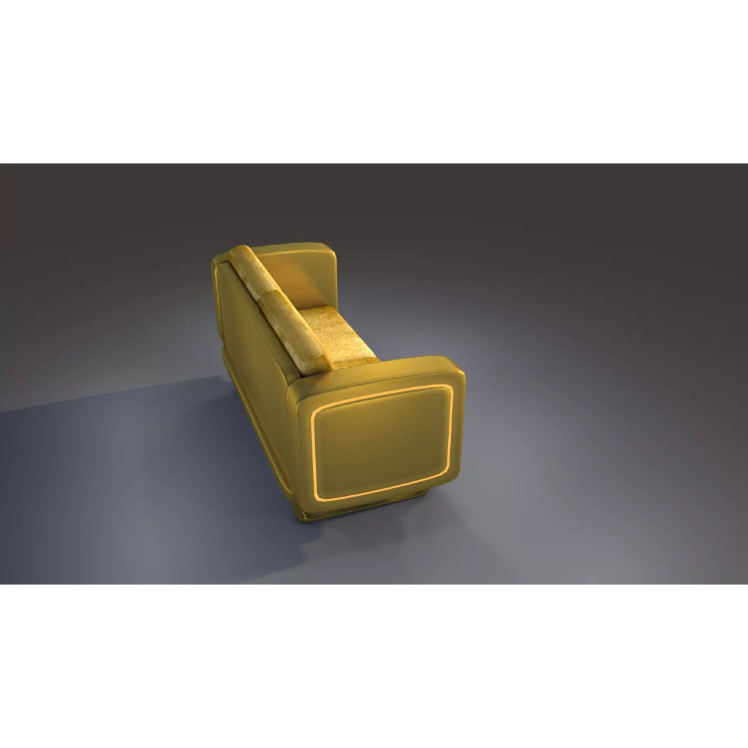 Gold Sofa 3D Model – Classic Luxury Furniture, FBX & OBJ Formats - View 7