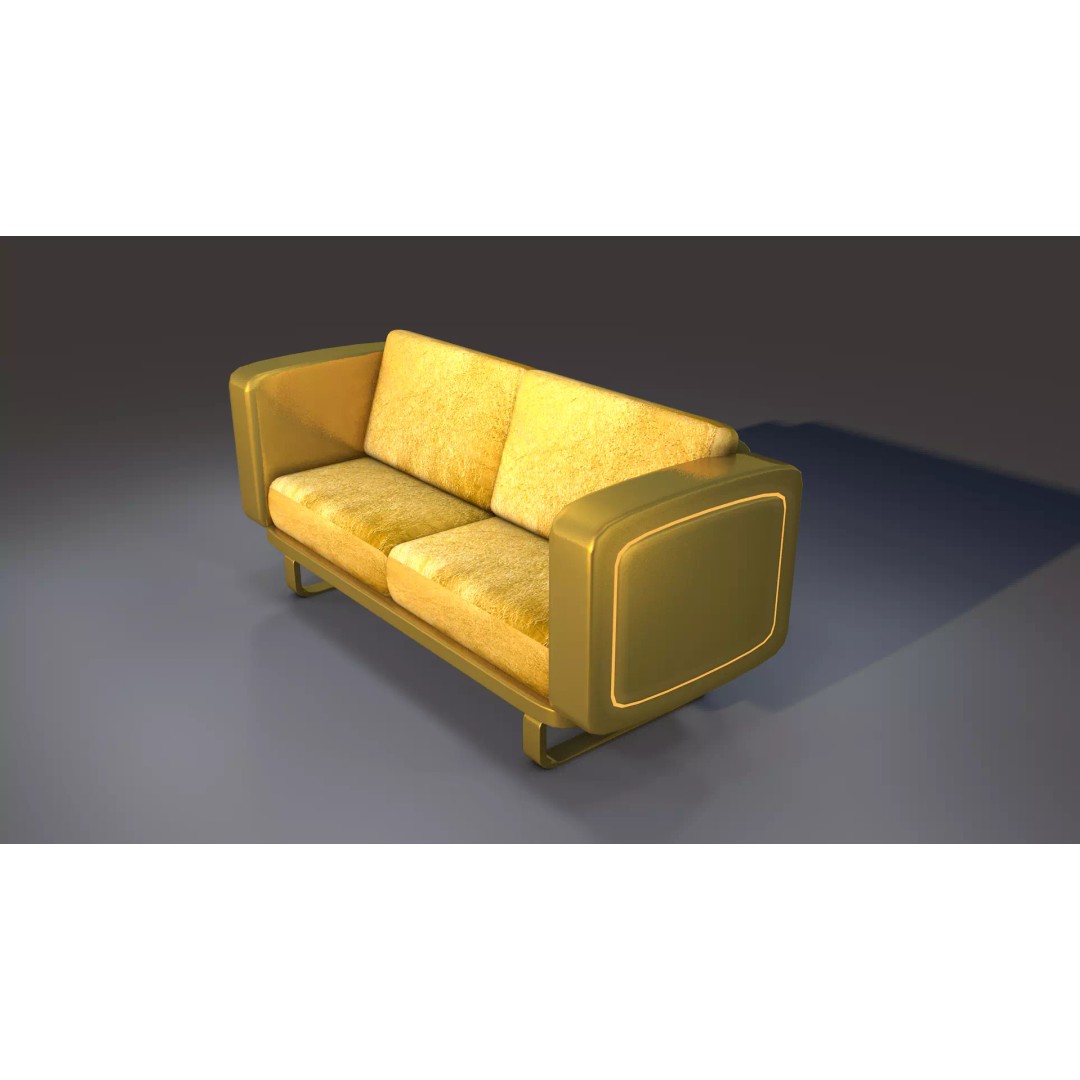 Gold Sofa 3D Model – Classic Luxury Furniture, FBX & OBJ Formats - View 9