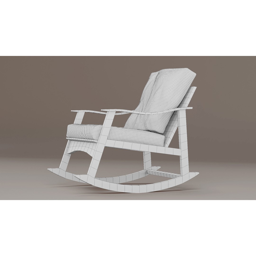 Soviet Rocking Chair 3D Model – Vintage Low-Poly PBR Asset, FBX - View 11