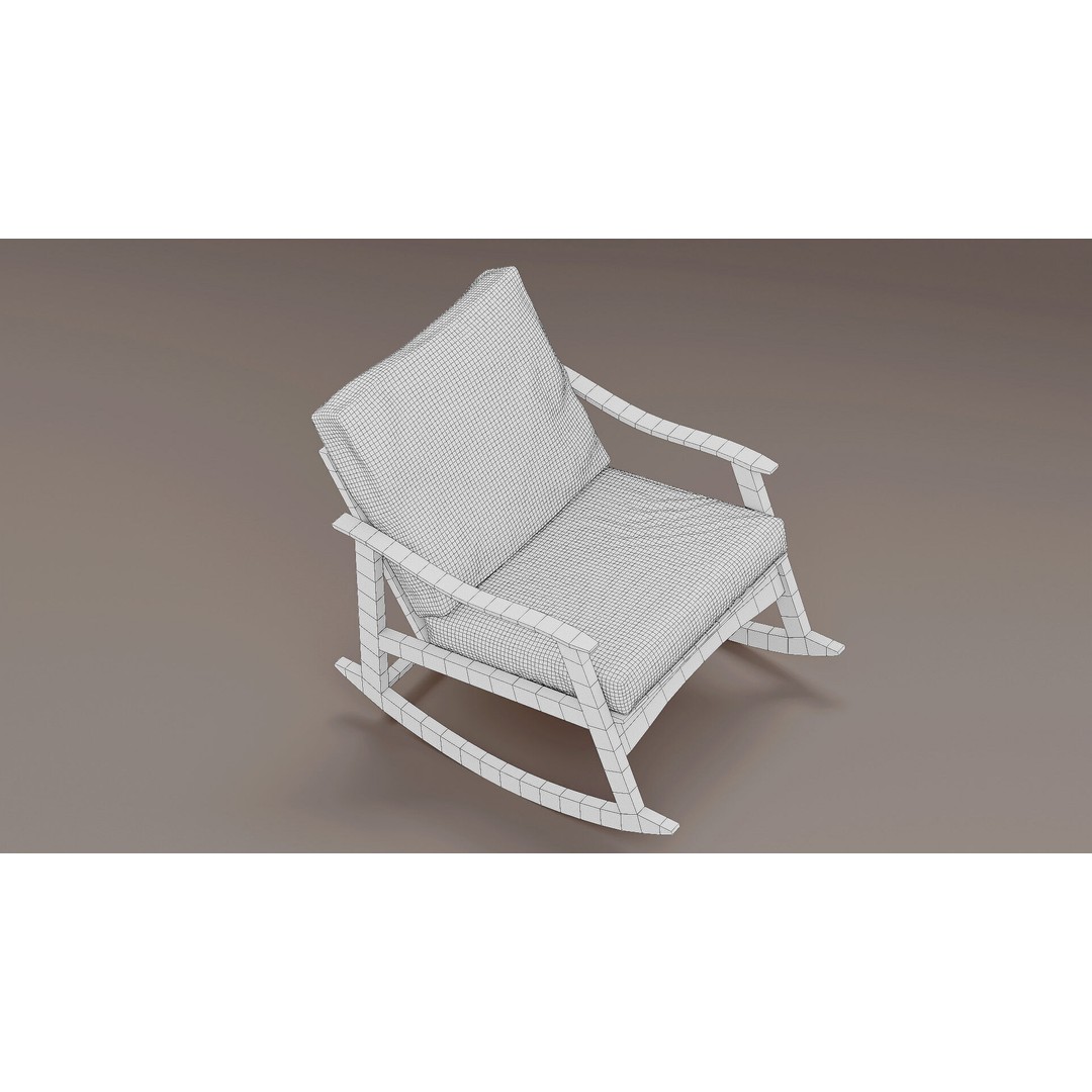 Soviet Rocking Chair 3D Model – Vintage Low-Poly PBR Asset, FBX - View 12