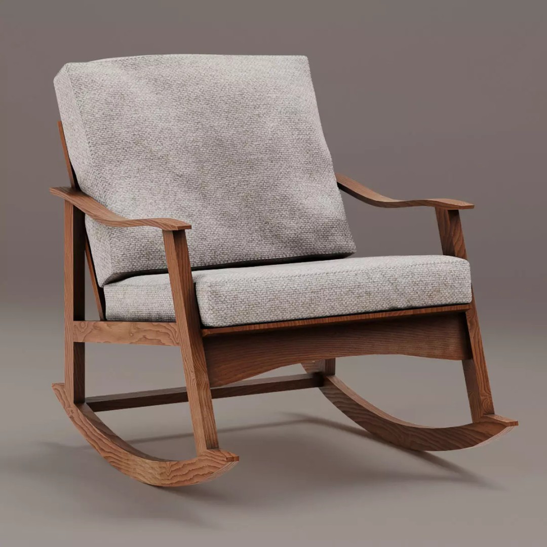 Soviet Rocking Chair 3D Model – Vintage Low-Poly PBR Asset, FBX - View 2