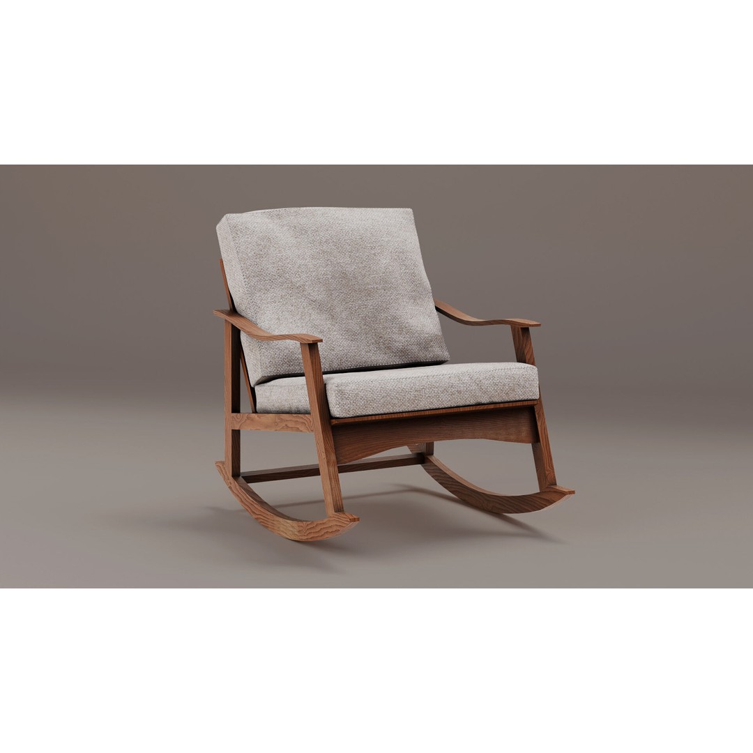 Soviet Rocking Chair 3D Model – Vintage Low-Poly PBR Asset, FBX - View 3
