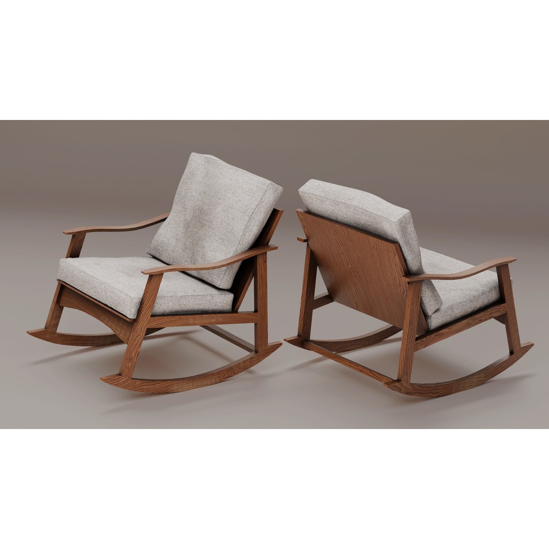 Soviet Rocking Chair 3D Model – Vintage Low-Poly PBR Asset, FBX - View 8