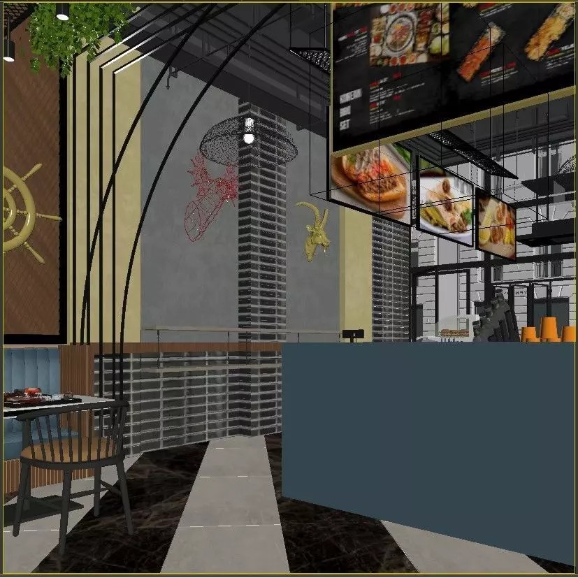Cafe Restaurant Interior 3D Model – Modern Minimalist Design, PBR - View 12