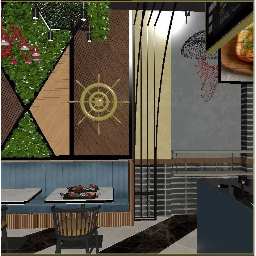 Cafe Restaurant Interior 3D Model – Modern Minimalist Design, PBR - View 13