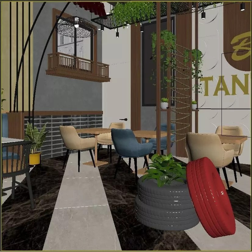 Cafe Restaurant Interior 3D Model – Modern Minimalist Design, PBR - View 14