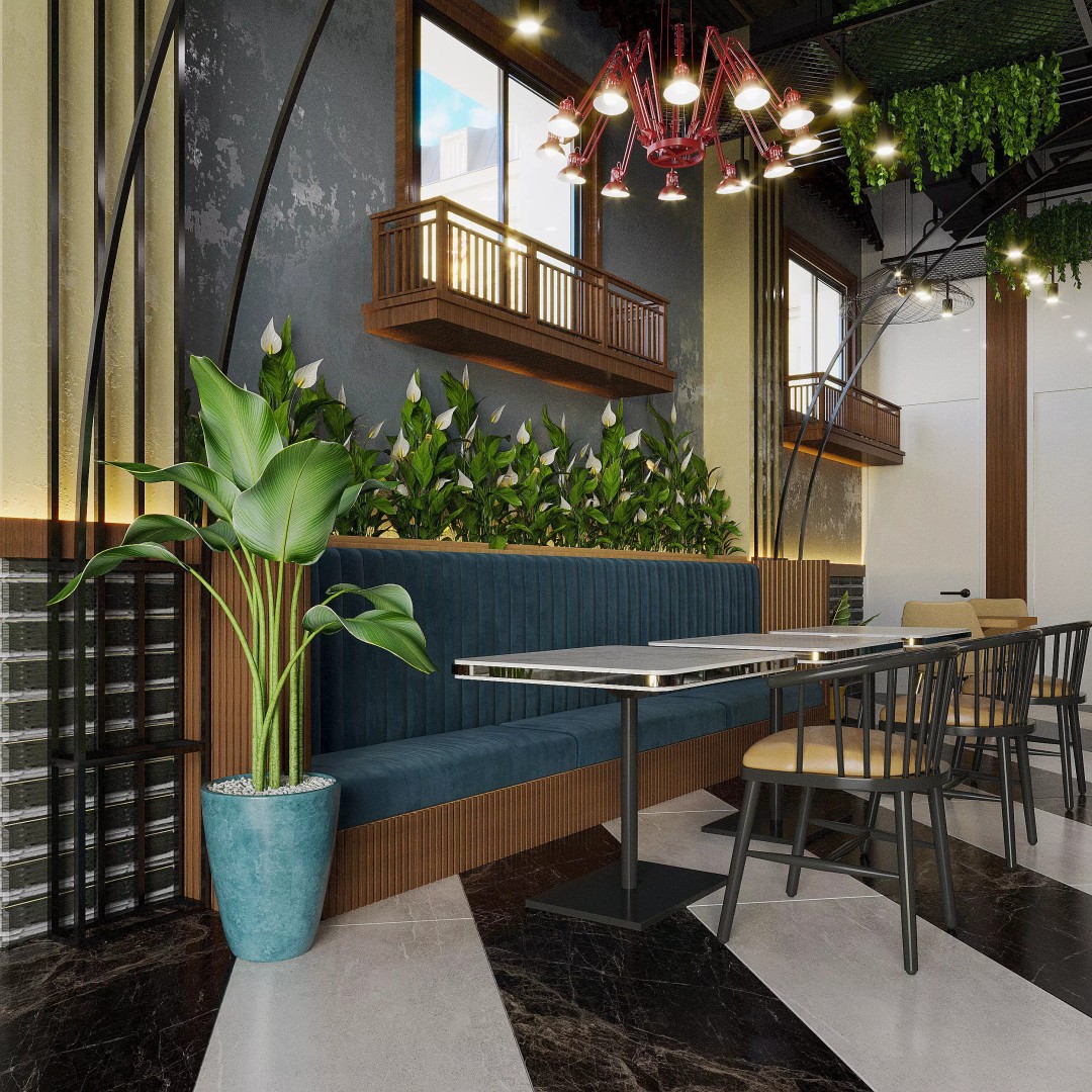 Cafe Restaurant Interior 3D Model – Modern Minimalist Design, PBR - View 3
