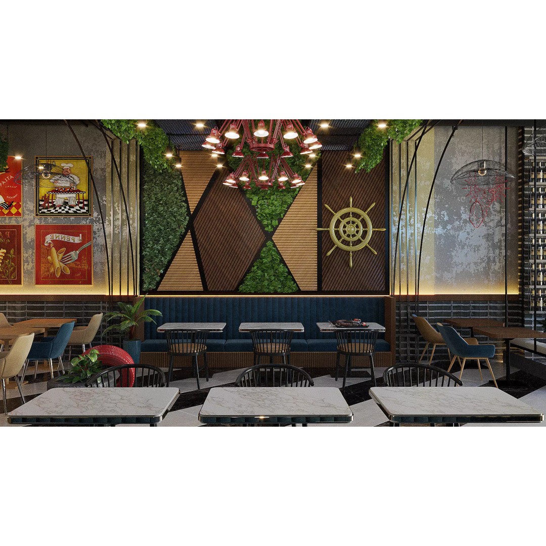 Cafe Restaurant Interior 3D Model – Modern Minimalist Design, PBR - View 4