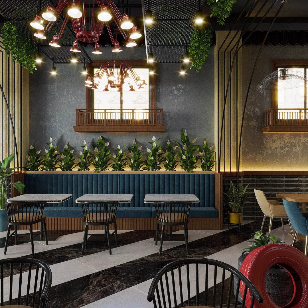 Cafe Restaurant Interior 3D Model – Modern Minimalist Design, PBR - View 8