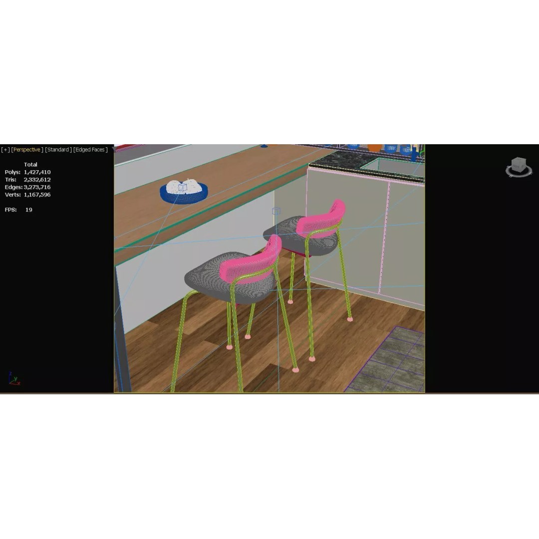 Modern Kitchen 3D Model – Elegant Interior Design, FBX & OBJ Formats