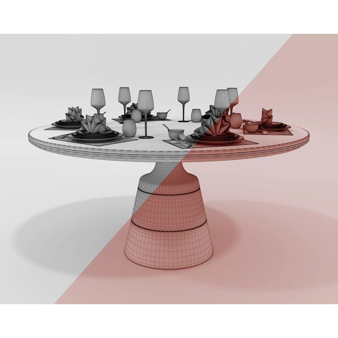 Contemporary Round Marble Dining Set 3D Model – Elegant Furniture Collection, FBX - View 11
