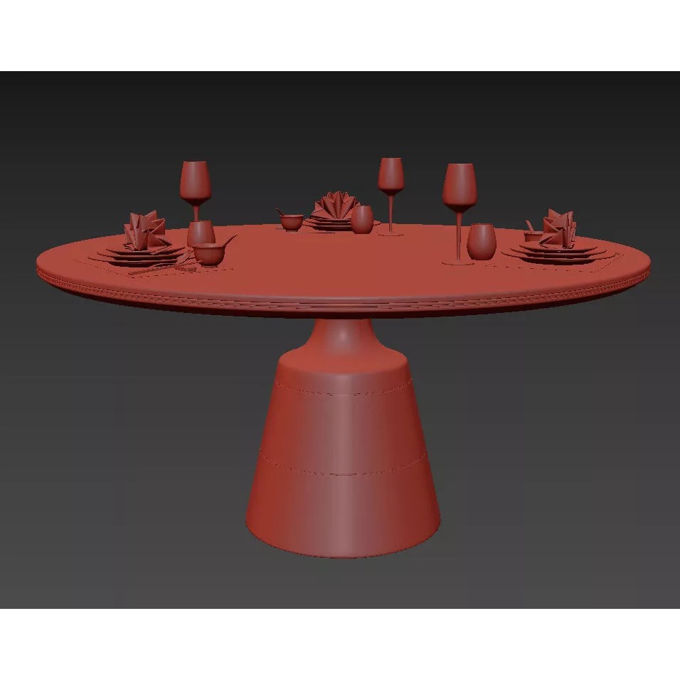 Contemporary Round Marble Dining Set 3D Model – Elegant Furniture Collection, FBX - View 13